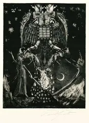 Ernst Fuchs, 2 Bll.: Samson zündet die Füchse an. Das Begräbnis Samsons, 1967, Aquatint