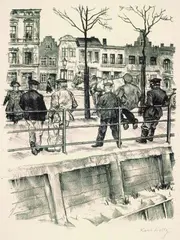 Karl Holtz, Männer am Geländer, 1922, Lithograph