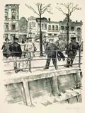 Karl Holtz, Männer am Geländer, 1922, Lithograph