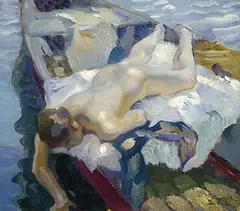 Leo Putz, Auf dem Kahn, 1912, Oil on canvas