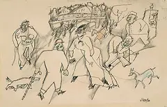 Straße by George Grosz, 1916, Indian ink pen drawing, sold May 2002