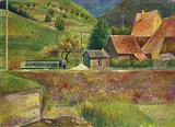 Albert Birkle, Bahnübergang im Donautal, 1926, Oil on cardboard