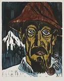 Rauchender Schweizer by Karl Schmidt-Rottluff, 1923, Woodcut printed in colours, sold May 2002