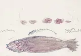 René Magritte, Train et poisson, 1936, Drawing in colour crayon