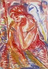 Franz Reinhardt, Nachdenkendes Mädchen, 1958, Gouache