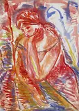 Franz Reinhardt, Nachdenkendes Mädchen, 1958, Gouache