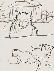 René Magritte, Hunde- und Katzenstudie, 1948, Pencil drawing