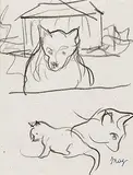 René Magritte, Hunde- und Katzenstudie, 1948, Pencil drawing