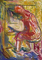 Franz Reinhardt, Klavierspielerin, 1958, Gouache