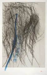 Rolf Iseli, Doppelgänger, 1992, Drypoint, reworked with colour on Japanese paper, in the artist's frame