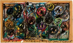 Jean Tinguely, Ping-Pong, 1981, Ink and gouache on corrugated cardboard