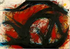 Arnulf Rainer, Ohne Titel (Übermalung), 1989/1990, Photograph laminated on cardboard, painted over with mixed media and mounted on a wooden panel