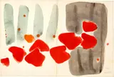 Teruko Yokoi, Christmas leporello, 1970-1980, 24x18 cm, fanfold; 23.9x35.5, double-sided watercolour; 9 watercolours in 14.7x10.5 cm format, 4 slightly larger