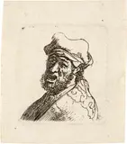 Mann ausrufend, dreiviertel nach links - Man Crying Out, Three Quarters Left: Bust by Rembrandt Harmensz van Rijn, Circa 1631, Etching on laid paper, sold Sep 2024