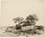 Die Hütte bei dem Plankenzaun - Cottage with a White Paling by Rembrandt Harmensz van Rijn, 1648, Etching, reworked with drypoint, on laid paper, sold Sep 2024