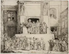 Rembrandt Harmensz van Rijn, Ecce Homo: Christus dem Volke vorgestellt - Christ Presented to the People: Oblong Plate, 1655, Drypoint on laid paper