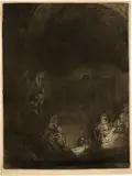 Die Grablegung - The Entombment by Rembrandt Harmensz van Rijn, Circa 1654, Etching, engraving and drypoint on laid paper with watermark "Double-Headed Eagle" and initials "GB", Hinterding waterma, sold Sep 2024