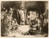 Christus predigend - Christ Preaching ("La petite tombe") by Rembrandt Harmensz van Rijn, 1657, Etching, reworked with drypoint, on laid paper with watermark "Seven Provinces", sold Sep 2024