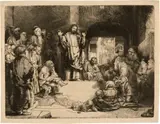Christus predigend - Christ Preaching ("La petite tombe") by Rembrandt Harmensz van Rijn, 1657, Etching and drypoint on Japanese Gampi paper, sold Sep 2024