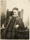 Jan Lutma, Goldschmied in Amsterdam - Jan Lutma, Goldsmith by Rembrandt Harmensz van Rijn, 1656, Etching and drypoint on laid paper, sold Sep 2024