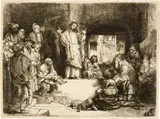 Christus predigend - Christ Preaching ("La petite tombe") by Rembrandt Harmensz van Rijn, Circa 1657, Etching on laid paper with watermark countermark "IV", sold Sep 2024