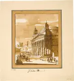 Jacob van der Ulft, Ansicht des Pantheons in Rom, mit Staffage - Rückseitig Skizze einer Kirche mit Obelisk, Circa 1664, Pen and ink, washed with a brush in bister, on laid paper