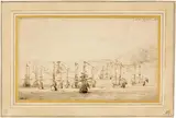 Willem van de Velde d.J., Die Seeschlacht bei La Hogue (Kap ausserhalb Cherbourg), 1692, Pen and ink drawing in bister, lightly washed in grey ink, overdrawn with chalk on the right, on laid paper