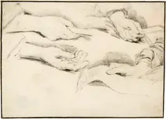 Cornelis Visscher, Studie mit vier Händen, Circa 1650, Black chalk on vellum