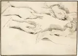 Cornelis Visscher, Studie mit vier Händen, Circa 1650, Black chalk on vellum