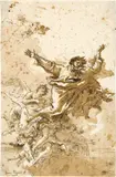 Giovanni Domenico Tiepolo, Gottvater, von Engeln umgeben, Pen and ink in bister, wash, on laid paper