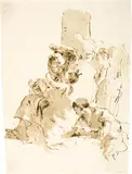 Giovanni Battista Tiepolo, Die Heilige Familie mit zwei Engeln und einem Jüngling, Circa 1760, Pen and brown ink, wash, on laid paper with watermark