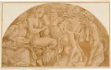 Psyche empfängt die Vase mit der Schönheit von Proserpina by Giulio Romano (Giulio di Pietro de' Gianuzzi) - Zugeschrieben, Pencil and sepia ink, brown wash, on laid paper, sold Sep 2024