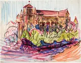 Cuno Amiet, Basilica Notre-Dame, Genf, 1918, Black chalk over watercolour