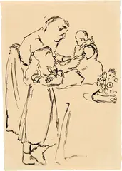 Cuno Amiet, Mutter mit zwei Kindern, 1911, pen and ink drawing on cream-coloured wove paper