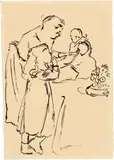 Cuno Amiet, Mutter mit zwei Kindern, 1911, pen and ink drawing on cream-coloured wove paper