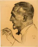 Cuno Amiet, Selbstbildnis im Profil, 1928, Charcoal drawing on laid paper with watermark "Canson & Mongolfier"