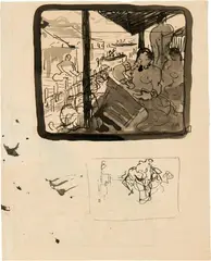 Cuno Amiet, Pfahlbauer. - Frau mit vier Kindern, Pen and ink drawing, wash, on thin wove paper; pencil on wove paper