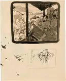 Cuno Amiet, Pfahlbauer. - Frau mit vier Kindern, Pen and ink drawing, wash, on thin wove paper; pencil on wove paper