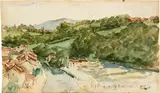 Albert Anker, Blick von der Kirchenfeldbrücke auf das Mattequartier in Bern, Around 1900, Watercolour on firm watercolour paper