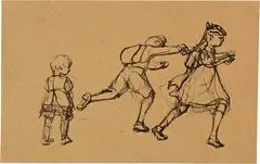 Spielende Kinder by Albert Anker, Pen and ink drawing on brown wove paper, sold Sep 2024