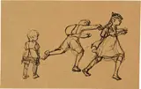 Albert Anker, Spielende Kinder, Pen and ink drawing on brown wove paper