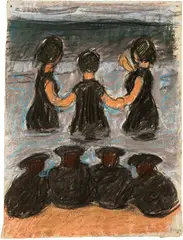 Hans Berger, Marins et baigneuses, Around 1910, Pastel chalk on firm wove paper