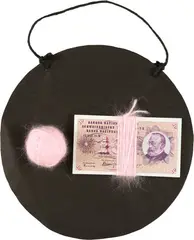James Lee Byars, Money-Object 1/1979 (Black Pocket). - Money Object 2/1979, 1979, 30 tens of notes bundled and wrapped with pink angora thread in a circular bag made of black paper. -