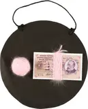 James Lee Byars, Money-Object 1/1979 (Black Pocket). - Money Object 2/1979, 1979, 30 tens of notes bundled and wrapped with pink angora thread in a circular bag made of black paper. -