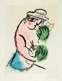 Marc Chagall, Blatt 1 aus "De mauvais Sujets", 1958, Colour etching on japon nacré
