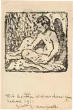 Giovanni Giacometti, Sitzender Knabenakt nach links (Diego), Postkarte 30.12.1910, 1910, Woodcut