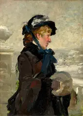 Adolphe Grison, Jeune femme au manchon (L'hiver), Oil on wood