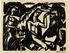 Walter Helbig, Tessiner Landschaft. - Verkündigung, 1912-1913, 2 woodcuts, one on laid paper, the other on Japan and mounted on thin backing cardboard