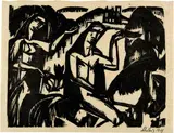 Walter Helbig, Tessiner Landschaft. - Verkündigung, 1912-1913, 2 woodcuts, one on laid paper, the other on Japan and mounted on thin backing cardboard
