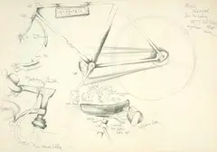 Alfred Hofkunst, Skizze Veloziped für die Radierung "Best Matches", 1967, Pencil drawing